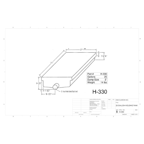 25 Gallon Custom Roto-Mold RV Holding Tank (MPN: H-330 [OR])