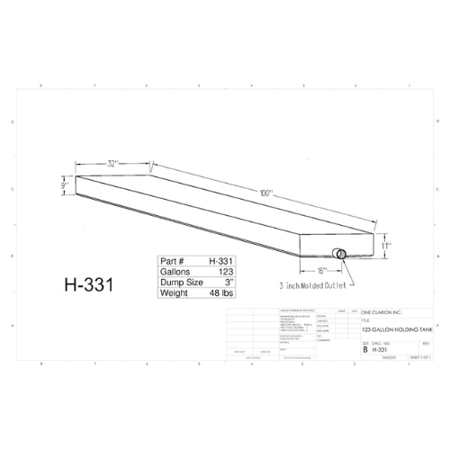 123 Gallon Custom Roto-Mold RV Holding Tank (MPN: H-331)