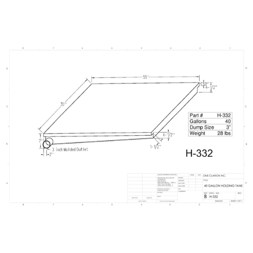 40 Gallon Custom Roto-Mold RV Holding Tank (MPN: 4-H-332)