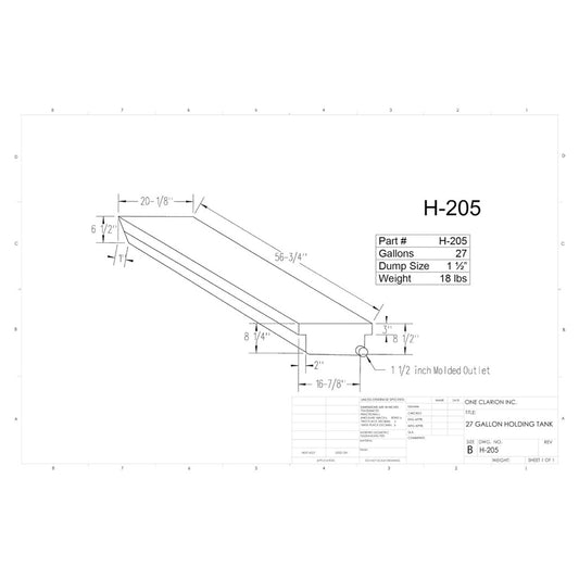 27 Gallon Custom Roto-Mold RV Holding Tank (MPN: H-205)