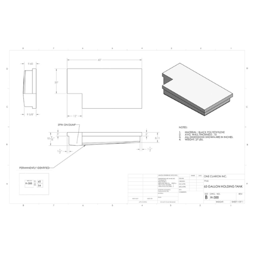 65 Gallon Custom Roto-Mold RV Holding Tank (MPN: H-588)
