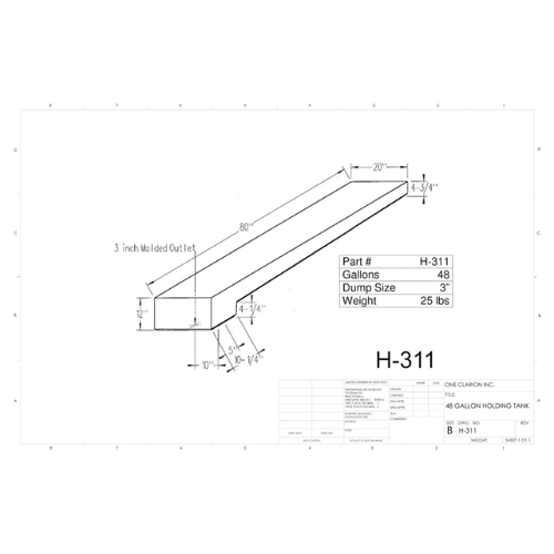 48 Gallon Custom Roto-Mold RV Holding Tank (MPN: H-311)