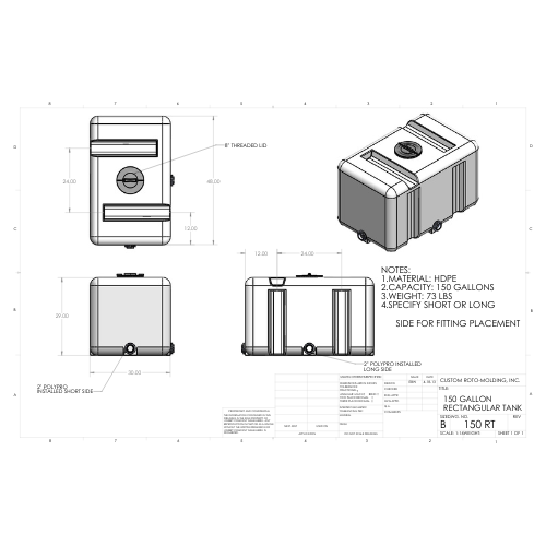 150 Gallon Custom Roto-Mold  Plastic Rectangular Utility Tank (MPN 150 RT)