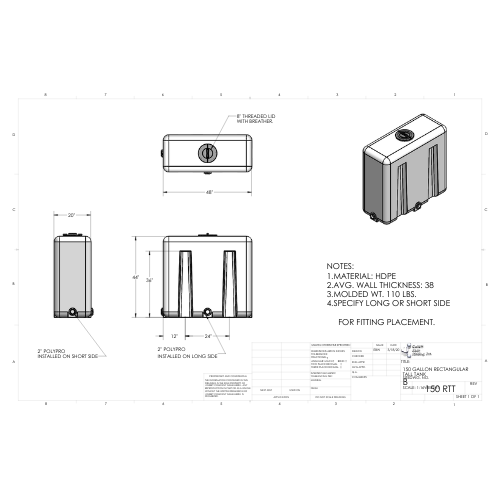150 Gallon Custom Roto-Mold Plastic Rectangular Tall Utility Tank (MPN 150 RTT)