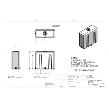150 Gallon Custom Roto-Mold Plastic Rectangular Tall Utility Tank (MPN 150 RTT)