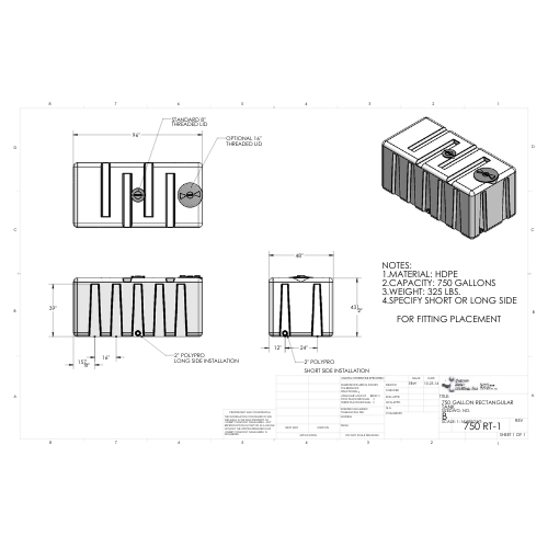 750 Gallon Custom Roto-Mold Plastic Rectangular Utility Tank (MPN 750 RT)