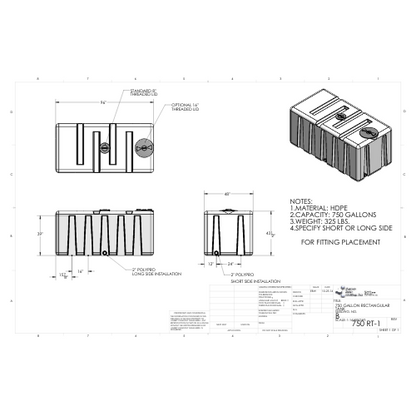 750 Gallon Custom Roto-Mold Plastic Rectangular Utility Tank (MPN 750 RT)