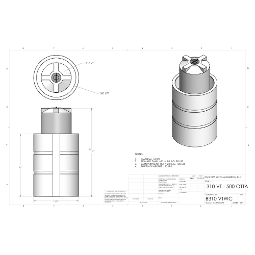 310 Gallon Custom Roto-Mold Plastic Vertical Tank w/ Lid And 500 OTT Containment (MPN 310 VTWC)