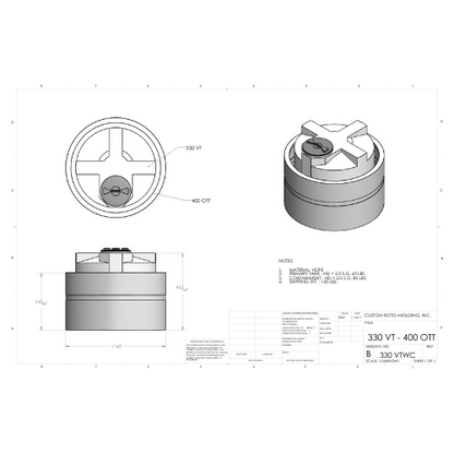 330 Gallon Custom Roto-Mold Plastic Vertical Tank w/ Lid And 400 OTT Containment (MPN 330 VTWC)