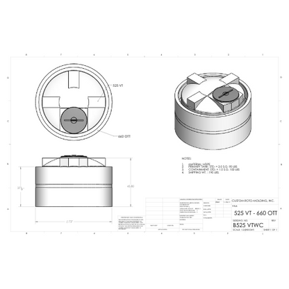 525 Gallon Custom Roto-Mold Plastic Vertical Tank w/ Lid And 660 OTT Containment (MPN 525 VTWC)