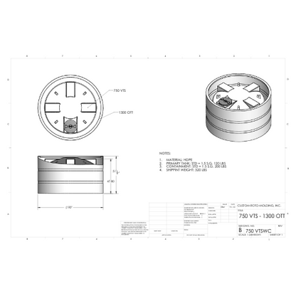 750 Gallon Custom Roto-Mold Plastic Vertical Tank w/ Lid And 1300 OTT Containment (MPN 750 VTSWC)
