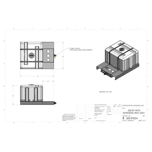 200 Gallon Custom Roto-Mold Plastic Rectangular Utility Tank W/ Extended Skid Assembly (MPN 200 RTESA)