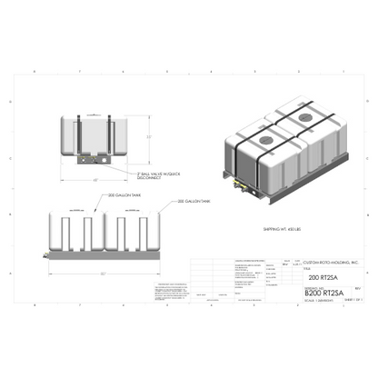 200 Gallon Custom Roto-Mold Plastic Rectangular Utility Tank X 2 W/ Skid Assembly (MPN 200 RT2SA)