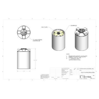 130 Gallon Custom Roto-Mold Enclosed Double Wall Vertical Tank (MPN 130 VTEXL)