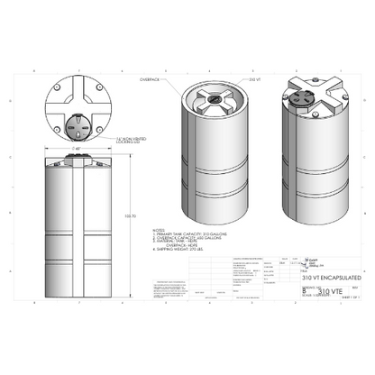 310 Gallon Custom Roto-Mold Enclosed Double Wall Vertical Tank (MPN 310 VTE)