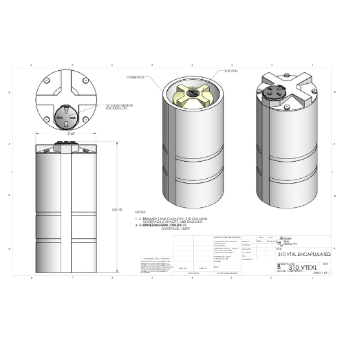 310 Gallon Custom Roto-Mold Enclosed Double Wall Vertical Tank (MPN 310 VTEXL)