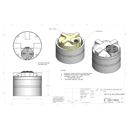 330 Gallon Custom Roto-Mold Enclosed Double Wall Vertical Tank (MPN 330 VTEXL)