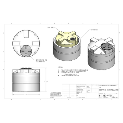 330 Gallon Custom Roto-Mold Enclosed Double Wall Vertical Tank (MPN 330 VTEXL)