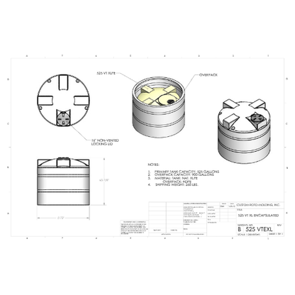 525 Gallon Custom Roto-Mold Enclosed Double Wall Vertical Tank (MPN 525 VTEXL)