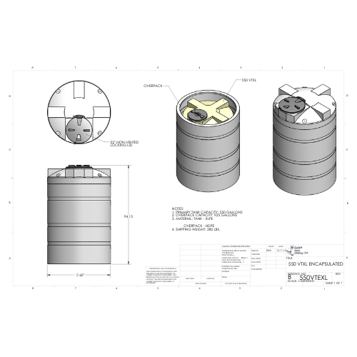 550 Gallon Custom Roto-Mold Enclosed Double Wall Vertical Tank (MPN 550 VTEXL)