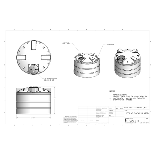 1000 Gallon Custom Roto-Mold Enclosed Double Wall Vertical Tank (MPN 1000 VTE)