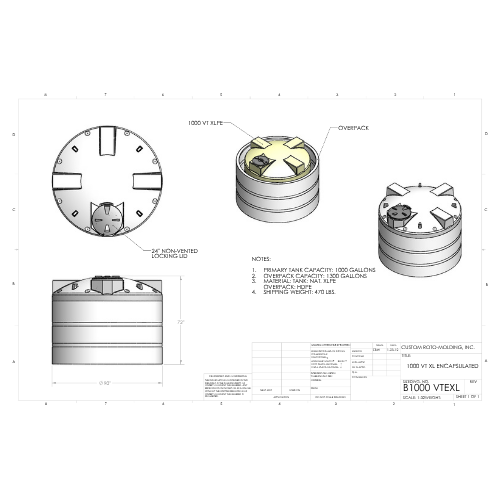 1000 Gallon Custom Roto-Mold Enclosed Double Wall Vertical Tank (MPN 1000 VTEXL)