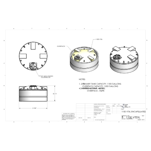 1100 Gallon Custom Roto-Mold Enclosed Double Wall Vertical Tank (MPN 1100 VTEXL)
