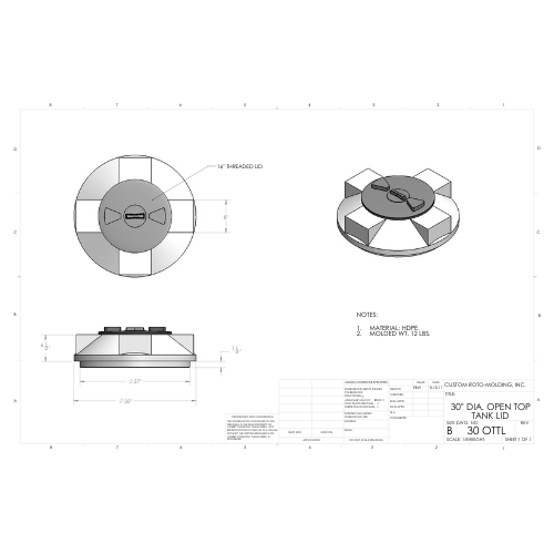 30 inch Custom Roto-Mold Open Top Tank Lid (MPN: 30 OTTL)