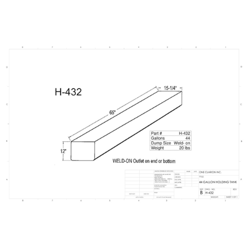 44 Gallon Custom Roto-Mold RV Holding Tank (MPN: H-432 [OR])