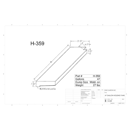 47 Gallon Custom Roto-Mold RV Holding Tank (MPN: H-359 [OR])
