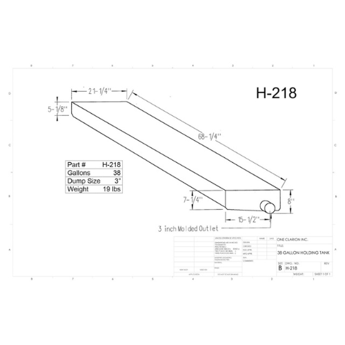 38 Gallon Custom Roto-Mold RV Holding Tank (MPN: H-218)