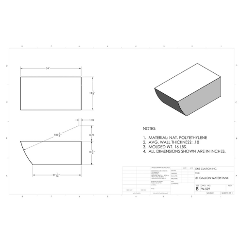 31 Gallon Custom Roto-Mold RV Water Tank (MPN: W-529)