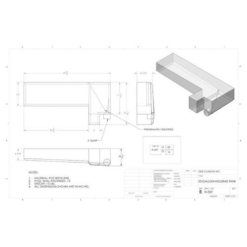 23 Gallon Custom Roto-Mold RV Holding Tank (MPN: H-537)