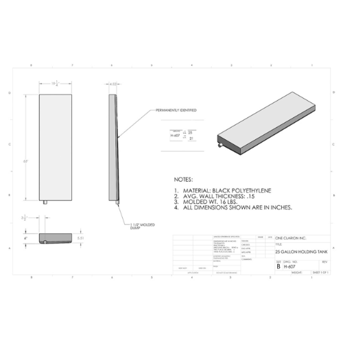 25 Gallon Custom Roto-Mold RV Holding Tank (MPN: H-607)