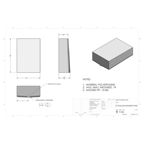 27 Gallon Custom Roto-Mold RV Holding Tank (MPN: H-666)