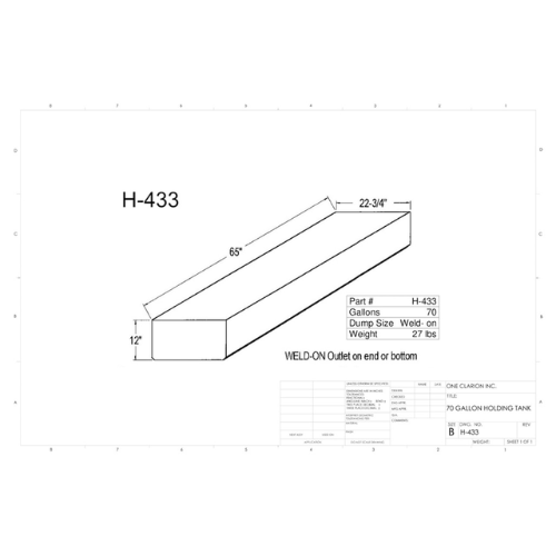 70 Gallon Custom Roto-Mold RV Holding Tank (MPN: H-433 [OR])