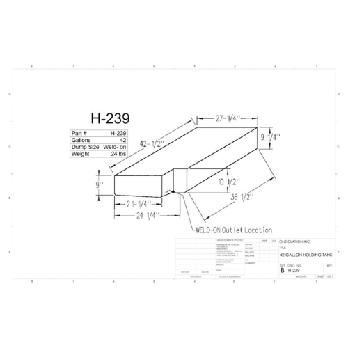 42 Gallon Custom Roto-Mold RV Holding Tank (MPN: H-239)