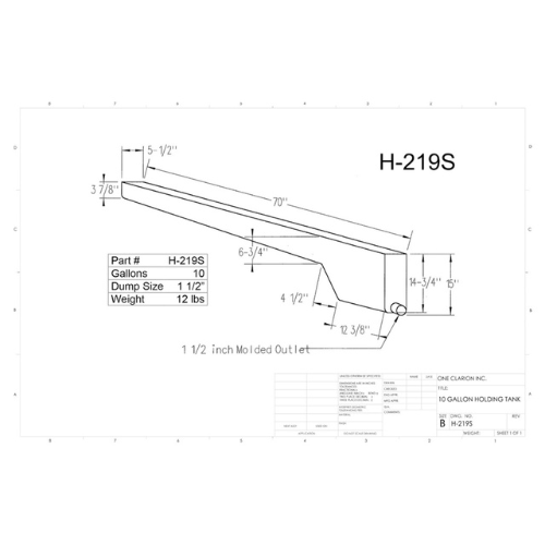 10 Gallon Custom Roto-Mold RV Holding Tank (MPN: H-219S)