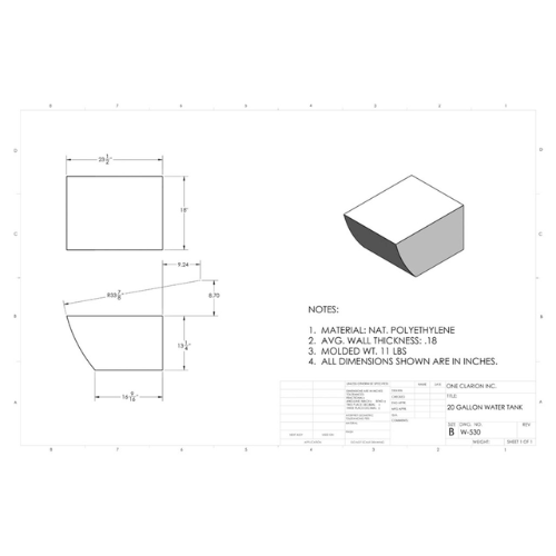 21 Gallon Custom Roto-Mold RV Water Tank (MPN: W-530)