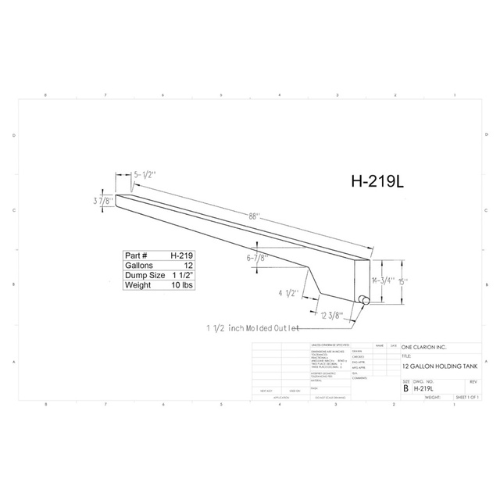 12 Gallon Custom Roto-Mold RV Holding Tank (MPN: H-219L)