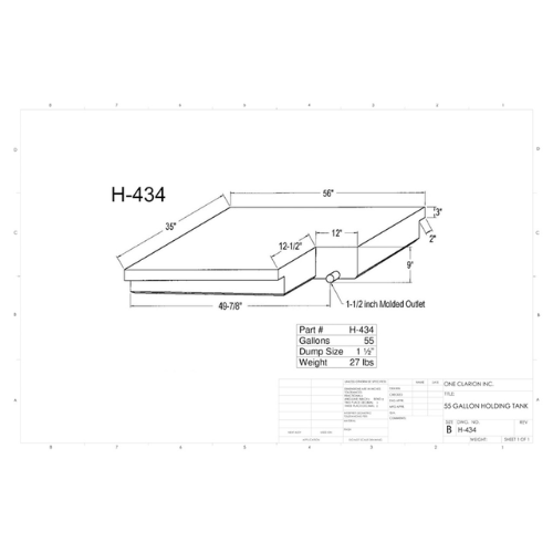 55 Gallon Custom Roto-Mold RV Holding Tank (MPN: H-434)