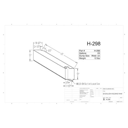 23 Gallon Custom Roto-Mold RV Holding Tank (MPN: H-298)