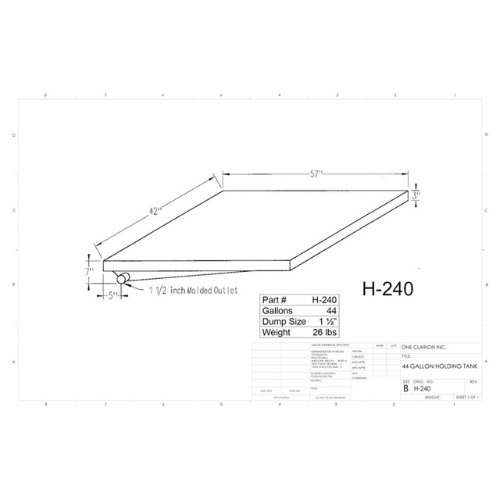 44 Gallon Custom Roto-Mold RV Holding Tank (MPN: H-240)