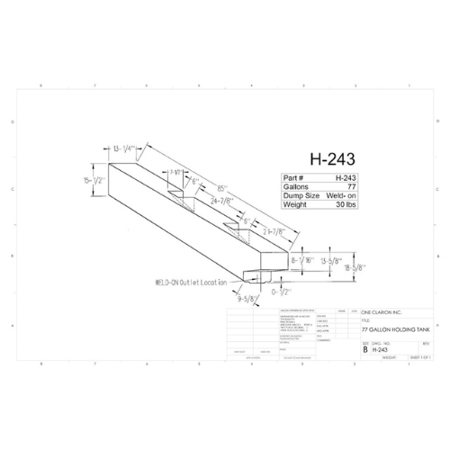 77 Gallon Custom Roto-Mold RV Holding Tank (MPN: H-243)