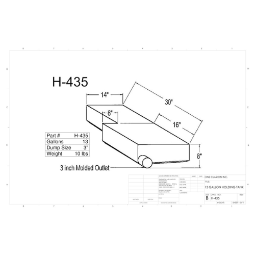 13 Gallon Custom Roto-Mold RV Holding Tank (MPN: H-435)