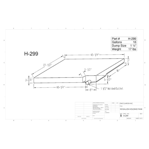 18 Gallon Custom Roto-Mold RV Holding Tank (MPN: H-299 [OR])