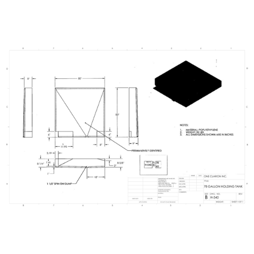 78 Gallon Custom Roto-Mold RV Holding Tank (MPN: H-540)