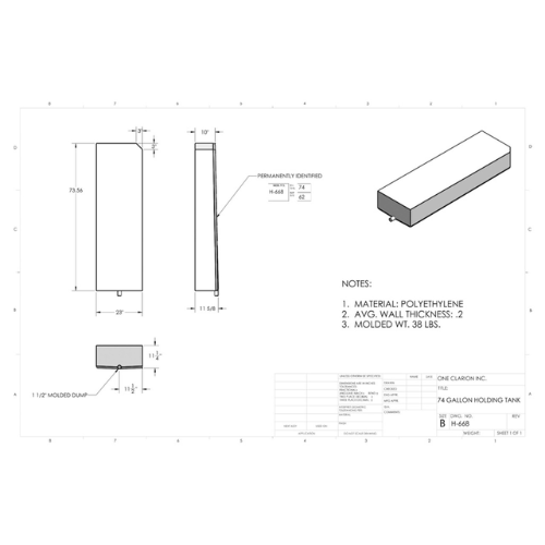 79 Gallon Custom Roto-Mold RV Holding Tank (MPN: H-668)