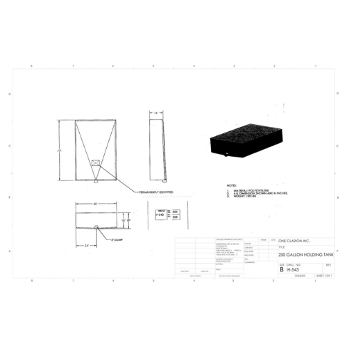 250 Gallon Custom Roto-Mold RV Holding Tank (MPN: H-543)
