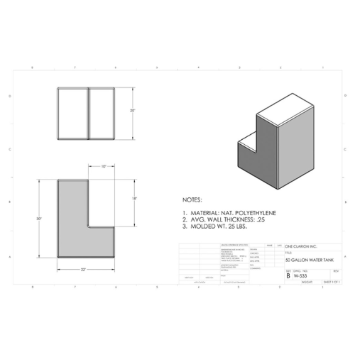 50 Gallon Custom Roto-Mold RV Water Tank (MPN: W-533)